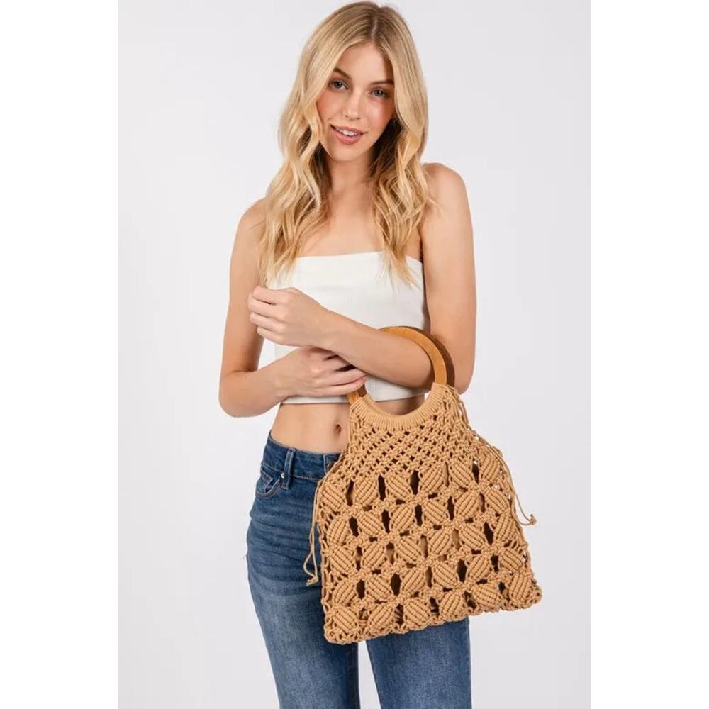 Fame Boho Braided Wooden Top Handle Bag - Picture 3 of 9